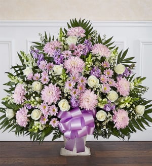 Tribute Lavender & White Floor Basket Arrangement Flower Bouquet