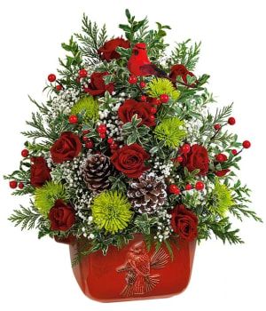 Pinecone & Cardinal Charm Tree Flower Bouquet