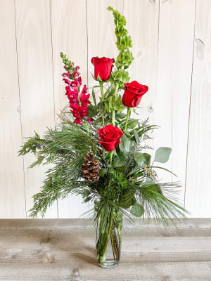 Winter Red Rose Trifecta Flower Bouquet