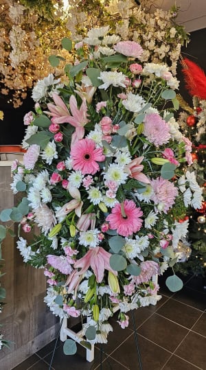 White & Pink Deluxe Standing Spray Flower Bouquet