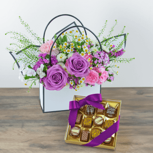 Roses and Chocolate Blooming Tote Ensemble Flower Bouquet