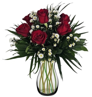 6 Rose Vase Flower Bouquet