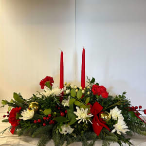 Two Candle Christmas Centerpiece Flower Bouquet