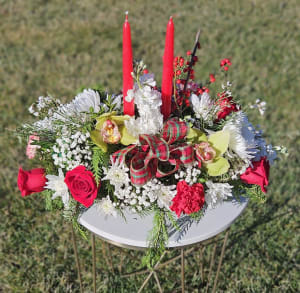 Two Candle Christmas Centerpiece Flower Bouquet