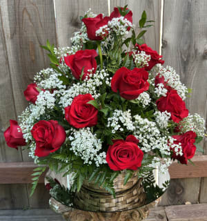 Red Roses Basket Flower Bouquet