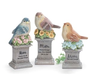 Pedestal Birds with Mom Message Flower Bouquet