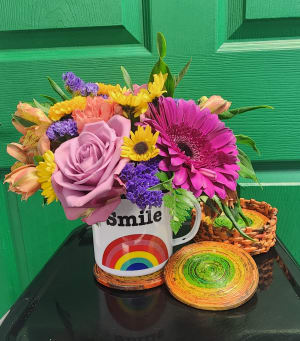 Smile Mug and Coaster Set  Flower Bouquet