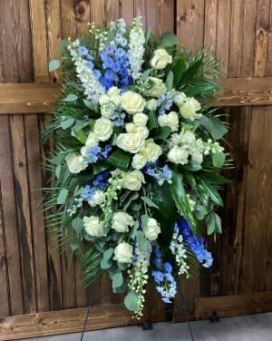 Blue and White Tribute Easel Flower Bouquet