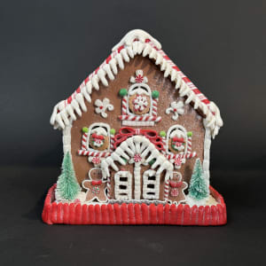 Raz Peppermint Gingerbread House 9" H Flower Bouquet