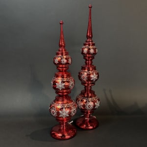 Red Finial with Snowflakes Set of 2 Flower Bouquet