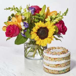 Let's Celebrate Birthday Flower & Cake Bundle Flower Bouquet