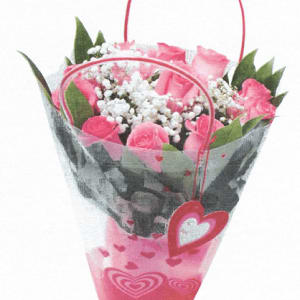 Dozen Rose Vase & Bag Flower Bouquet