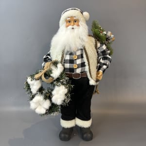 Santa with Black and White Buffalo Plaid Flower Bouquet