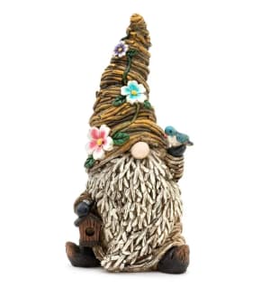 Garden Gnome with Bluebird Flower Bouquet