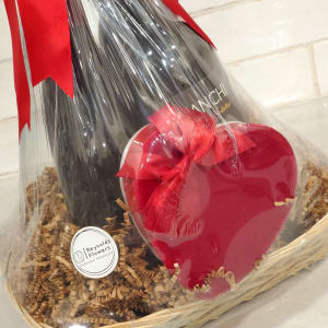 Premium Red Wine & Chocolate Lover's Gift Tray Flower Bouquet