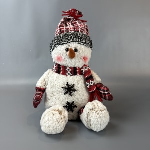 White Snowman with Red & Black Scarf & Hat 14'' H Flower Bouquet