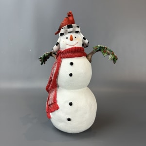 13'' Country Roads Snowman w/ Cardinal Flower Bouquet