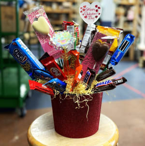 Valentine Candy Bouquet with Forever Rose Flower Bouquet