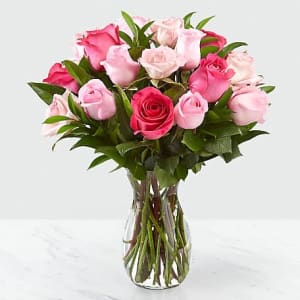 LIGHT AND HOT PINK ROSE VASE Flower Bouquet