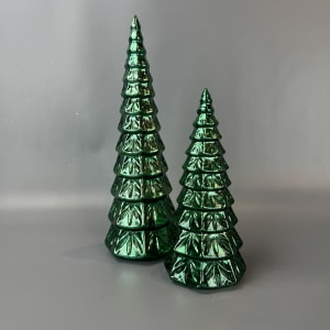 Green Glass Tree Set of 2 Flower Bouquet