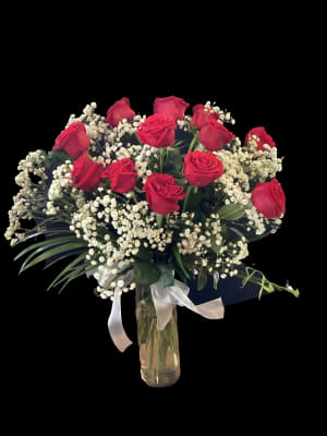 Dozen  Roses with Babies Breath Flower Bouquet