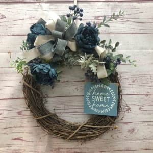 Blue Silk (Artificial) Home Sweet Home Wreath Flower Bouquet