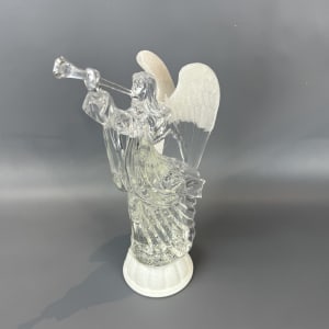 LIGHTED ANGEL WITH TRUMPET WITH SILVER SWIRLING GLITTER