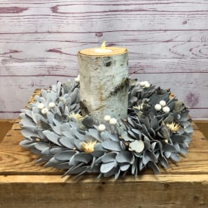 Boho Birch Candle and Wreath Flower Bouquet