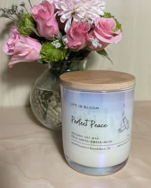 Perfect Peace Soy Candle 8oz White Lux Jar Flower Bouquet