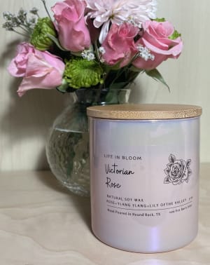 Victorian Rose 9oz soy candle pink lux jar Flower Bouquet