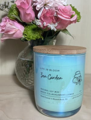 Zen Garden 8oz Soy Candle Aqua lux jar Flower Bouquet