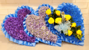 Triple Heart, Blue and Yellow Flower Bouquet