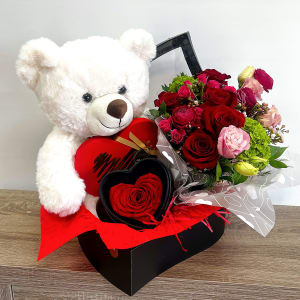 Valentine's Box Bundle By Elite Flower Bouquet