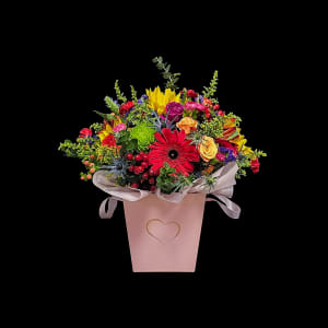 VD-41 Arreglo de gerberas, spray roses, girasoles, spiders, hypericum, pixies y solidago Flower Bouquet