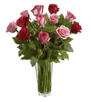 Red and Pink Roses Flower Bouquet