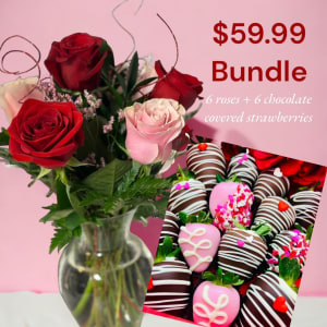 PICKUP 2/13 ONLY - Flower + Choc Strawberries Bundle Flower Bouquet