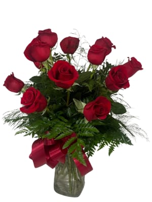 Simple Dozen Red Rose Flower Bouquet