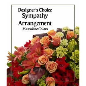 Designer’s Choice Standing Spray Masculine colors Flower Bouquet