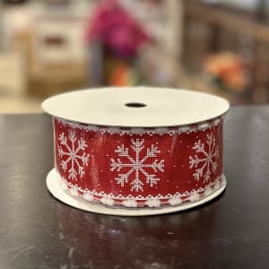 RED RIBBON WITH WHITE SNOWFLAKE 2.5'' X 10YD Flower Bouquet