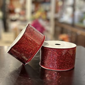 SHIMMER GLITTER WIRED RED RIBBON 2.5'' X 10YD Flower Bouquet