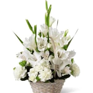 Peaceful White Basket Spray Flower Bouquet