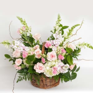 Blushing Garden Basket Flower Bouquet