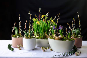 Ceramic Centerpiece Set - Tulips, Daffodils & Hyacinths Flower Bouquet