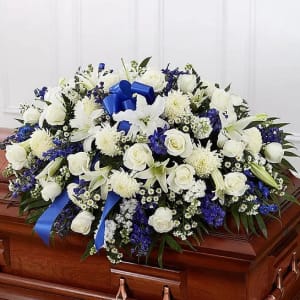 Beautiful blue Casket Spray Flower Bouquet