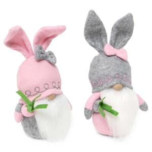 Bow Bunny Gnome with Carrot Flower Bouquet