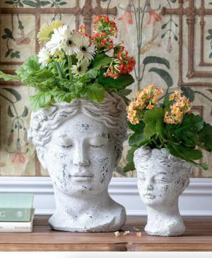 Concrete Bust Planter Flower Bouquet