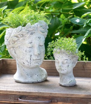 Concrete Bust Planter Flower Bouquet