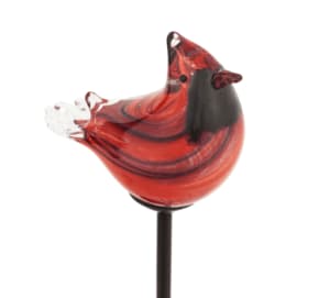 23"H Solar Art Glass Garden Stake, Cardinal