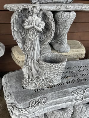 Small Concrete Angel with bowl at her side Flower Bouquet