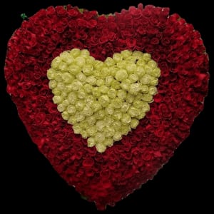 RED & WHITE HEART SHAPE Flower Bouquet